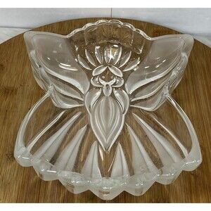 VINTAGE GORHAM GERMANY CRYSTAL HOLIDAY TRADITIONS ANGELS OF PEACE CANDY DISH 8.5